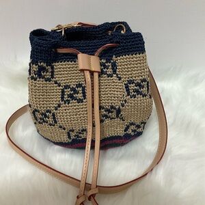 Handmade Tan and Navy Women’s Bucket Bag